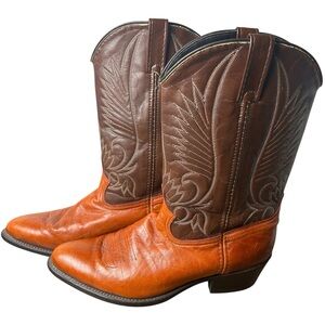 Vintage Brown Two Tone Leather Western Cowboy Boots Size 10.5 Extra Wide